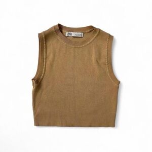 Zara Beige Ribbed Sleeveless Crop Top size S